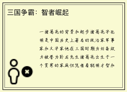 三国争霸：智者崛起